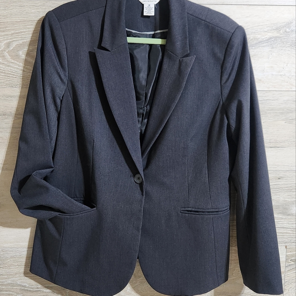 2-Piece Business Suit Liz Claiborne Dark Gray Blazer & Pants Charcoal Gray